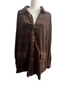Vintage Era Y2K Chocolate Brown Reptile Print Zip Jacket Plus Size 34 Gold Flava